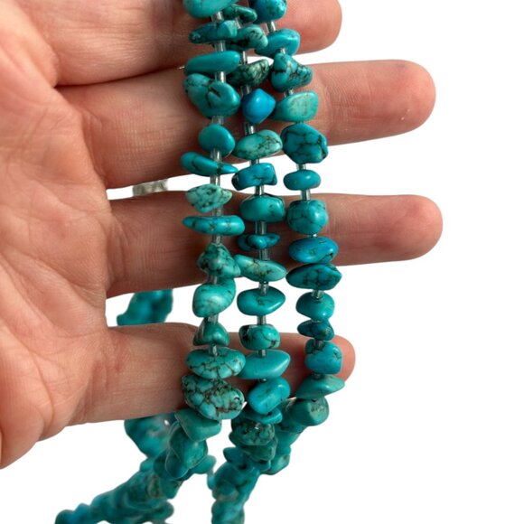 Multi-Strand Faux Turquoise Chip Bead Necklace Boho Southwestern Statement - Picture 3 of 10
